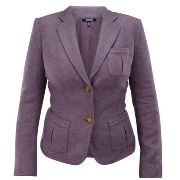 Chaps Jackets & Blazers - Chaps Wool-Blend Women Blazer Mottled Purple  Blue Tweed Front Pockets NEW 4